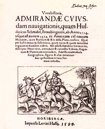 Descripción: Cópia de portada de la relacion de schmidl 1599 portalguarani